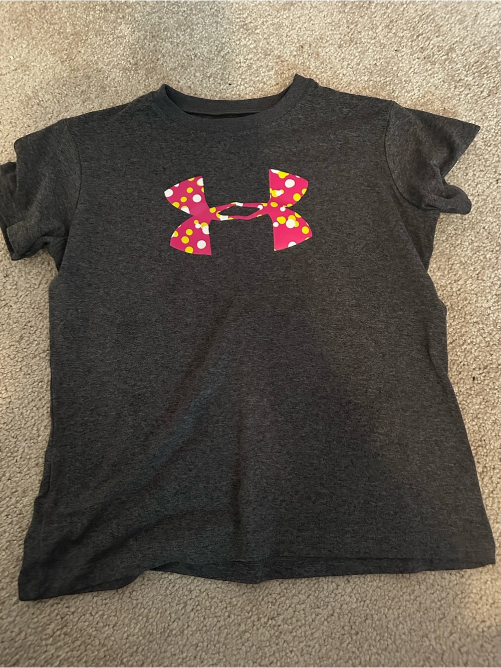 Under Armour Charcoal Tee with Pink & Yellow Polka Dot Logo